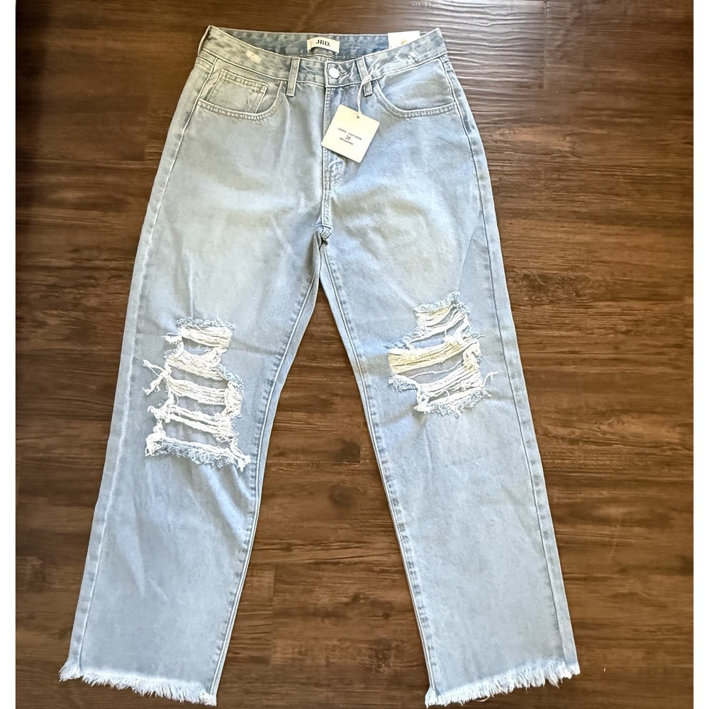 NWT Just Black Denim Knee Blow Wide Leg Jeans 28 Light Wash Distressed Frayed